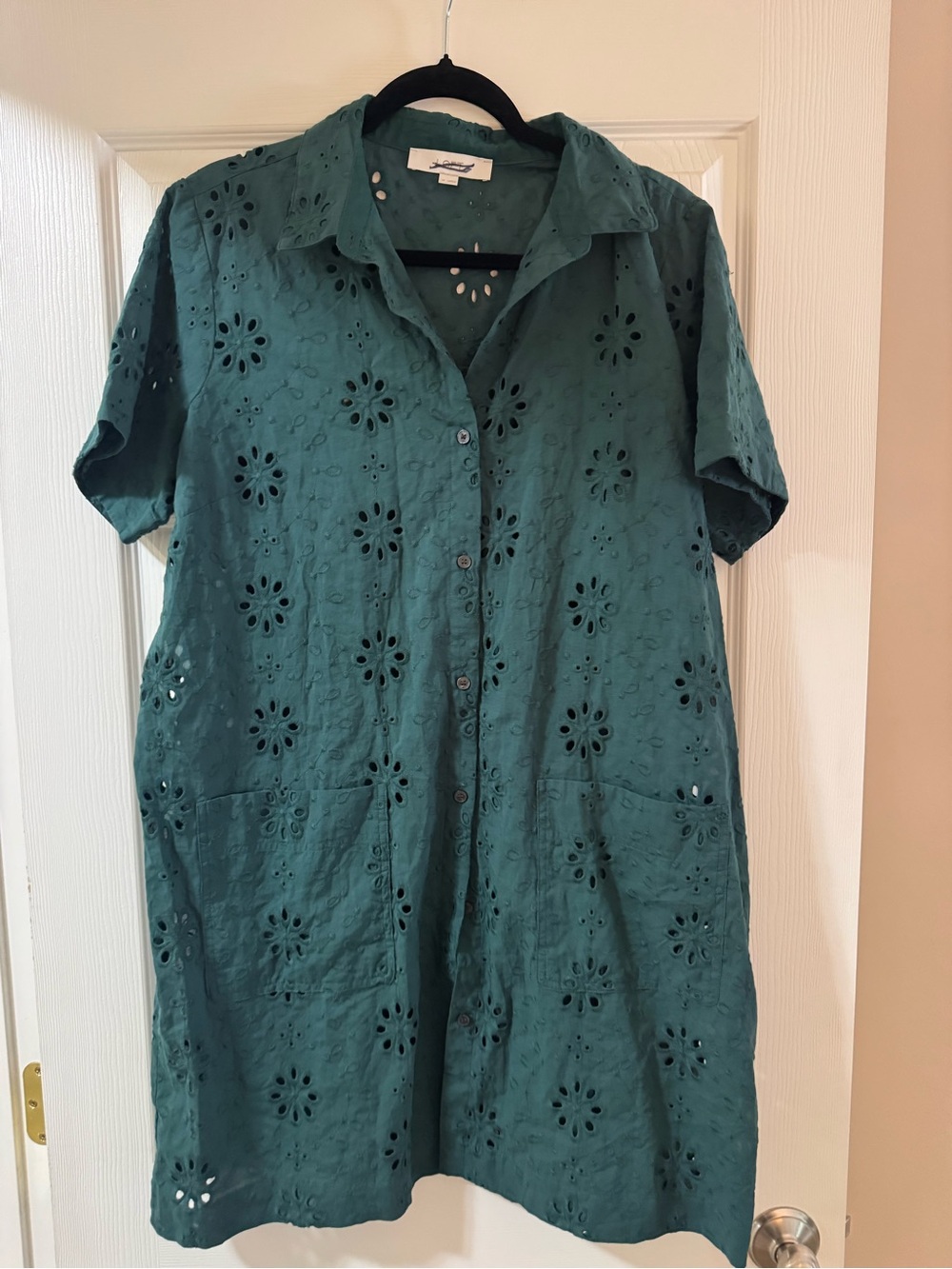 Loft Teal Eyelet Button-Front Tunic swim cover up dress
